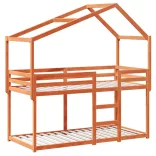 viaszbarna tömör fenyőfa ágy emelettel és tetővel 90 x 200 cm