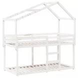 fehér tömör fenyőfa ágy emelettel és tetővel 90 x 200 cm