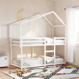 fehér tömör fenyőfa ágy emelettel és tetővel 90 x 200 cm