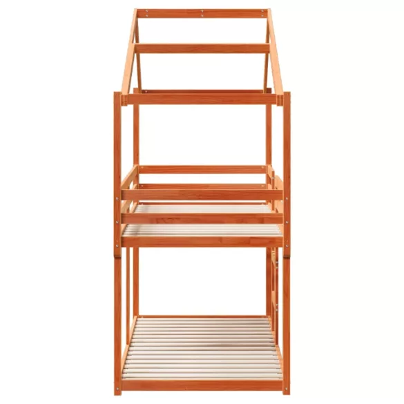 viaszbarna tömör fenyőfa ágy emelettel és tetővel 80 x 200 cm