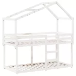 fehér tömör fenyőfa ágy emelettel és tetővel 75 x 190 cm