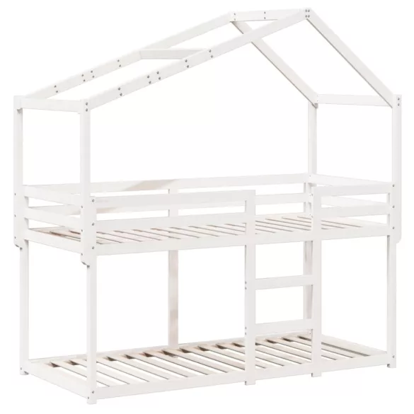 fehér tömör fenyőfa ágy emelettel és tetővel 75 x 190 cm