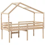 tömör fenyőfa magasított ágy tetővel 90 x 200 cm