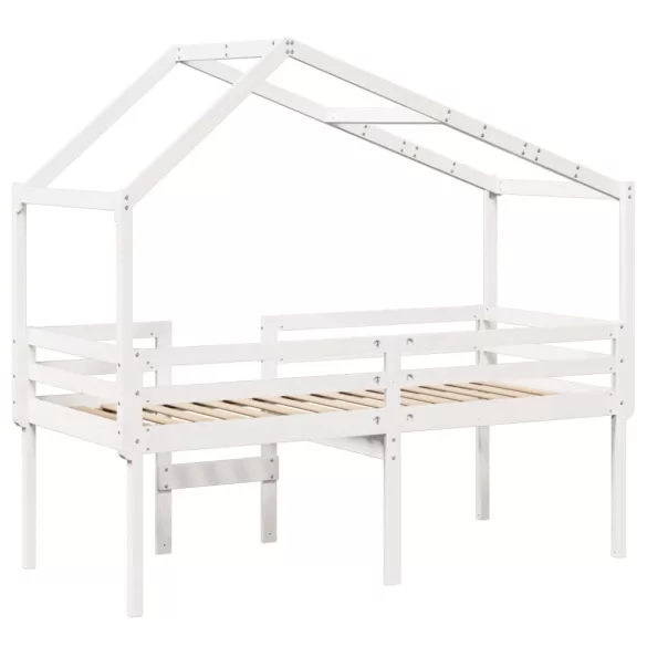 fehér tömör fenyőfa magasított ágy tetővel 90 x 200 cm