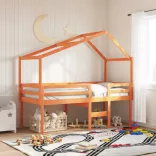 viaszbarna tömör fenyőfa magasított ágy tetővel 90 x 200 cm