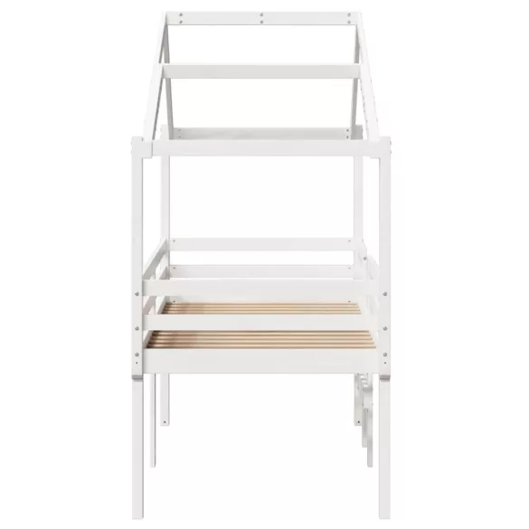 fehér tömör fenyőfa magasított ágy tetővel 90 x 190 cm