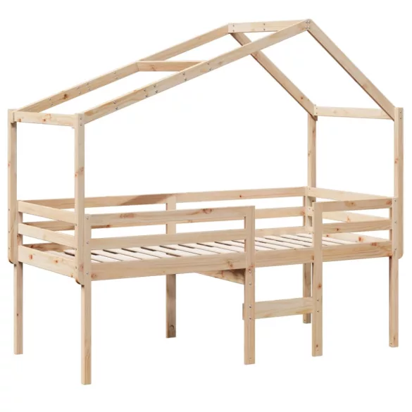tömör fenyőfa magasított ágy tetővel 75 x 190 cm