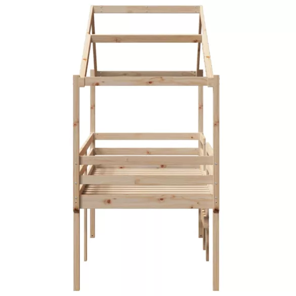 tömör fenyőfa magasított ágy tetővel 75 x 190 cm
