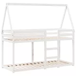 fehér tömör fenyőfa ágy emelettel és tetővel 80 x 200 cm