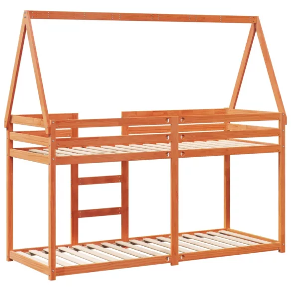 viaszbarna tömör fenyőfa ágy emelettel és tetővel 80 x 200 cm