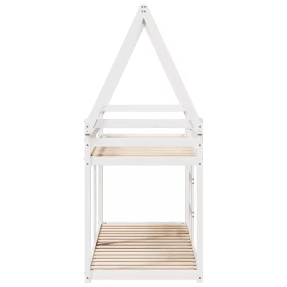 fehér tömör fenyőfa ágy emelettel és tetővel 90 x 190 cm