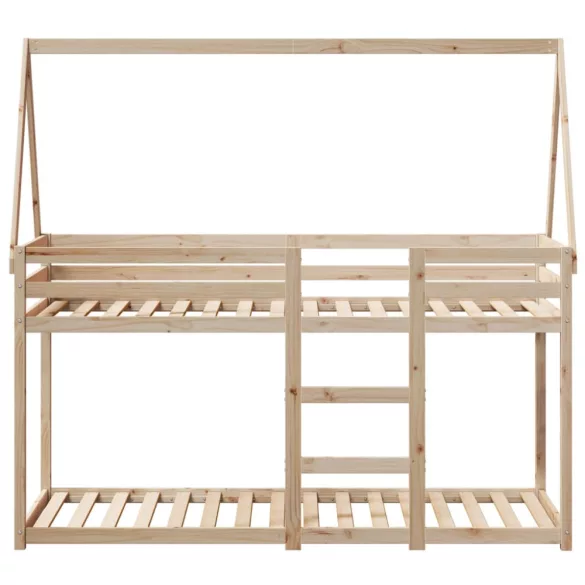 tömör fenyőfa ágy emelettel és tetővel 75 x 190 cm