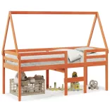 viaszbarna tömör fenyőfa magasított ágy tetővel 90 x 200 cm