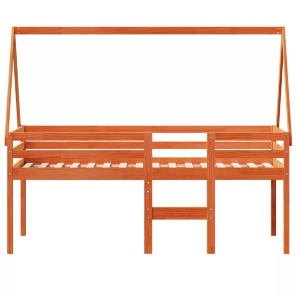 viaszbarna tömör fenyőfa magasított ágy tetővel 90 x 200 cm