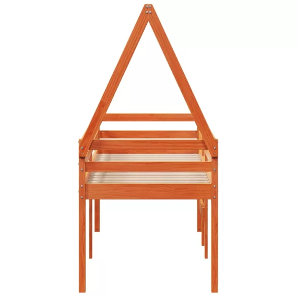 viaszbarna tömör fenyőfa magasított ágy tetővel 90 x 200 cm