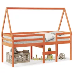   viaszbarna tömör fenyőfa magasított ágy tetővel 80 x 200 cm