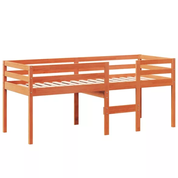 viaszbarna tömör fenyőfa magasított ágy tetővel 90 x 190 cm