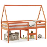 viaszbarna tömör fenyőfa magasított ágy tetővel 75 x 190 cm