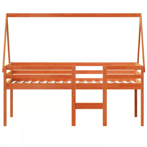 viaszbarna tömör fenyőfa magasított ágy tetővel 75 x 190 cm