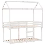 fehér tömör fenyőfa ágy emelettel és tetővel 90 x 200 cm