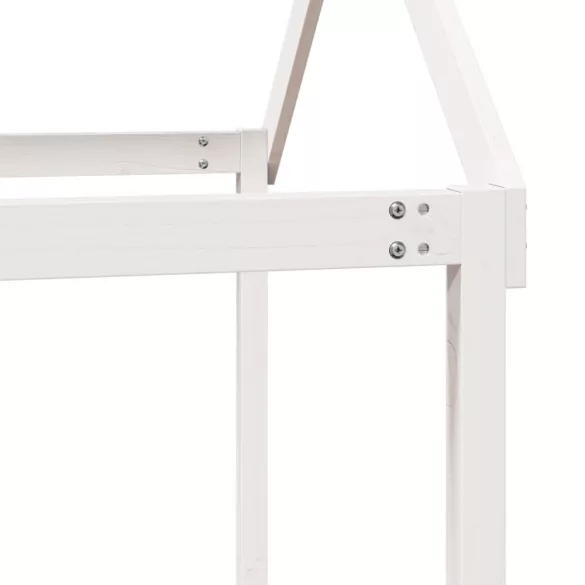 fehér tömör fenyőfa ágy emelettel és tetővel 90 x 200 cm