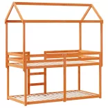 viaszbarna tömör fenyőfa ágy emelettel és tetővel 90 x 200 cm