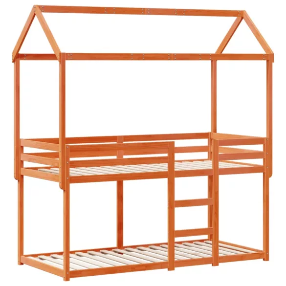 viaszbarna tömör fenyőfa ágy emelettel és tetővel 80 x 200 cm