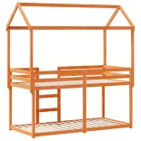 viaszbarna tömör fenyőfa ágy emelettel és tetővel 80 x 200 cm