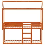 viaszbarna tömör fenyőfa ágy emelettel és tetővel 90 x 190 cm