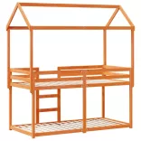 viaszbarna tömör fenyőfa ágy emelettel és tetővel 90 x 190 cm