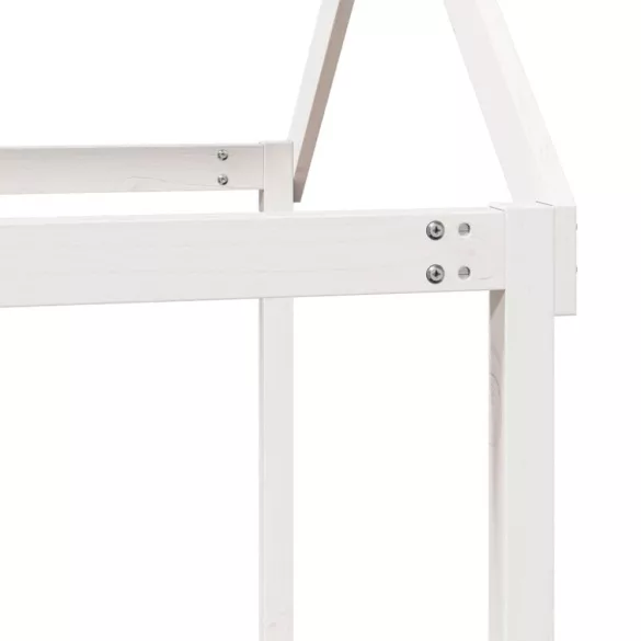 fehér tömör fenyőfa ágy emelettel és tetővel 90 x 190 cm