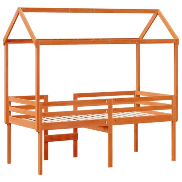 viaszbarna tömör fenyőfa magasított ágy tetővel 90 x 200 cm