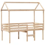 tömör fenyőfa magasított ágy tetővel 80 x 200 cm
