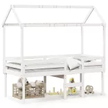 fehér tömör fenyőfa magasított ágy tetővel 80 x 200 cm