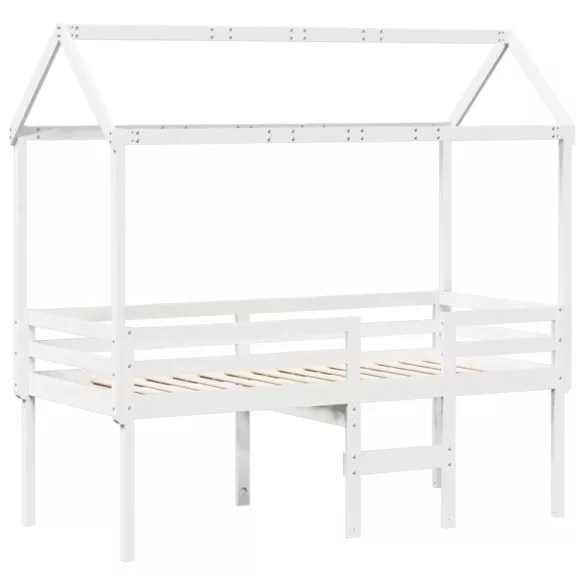 fehér tömör fenyőfa magasított ágy tetővel 80 x 200 cm