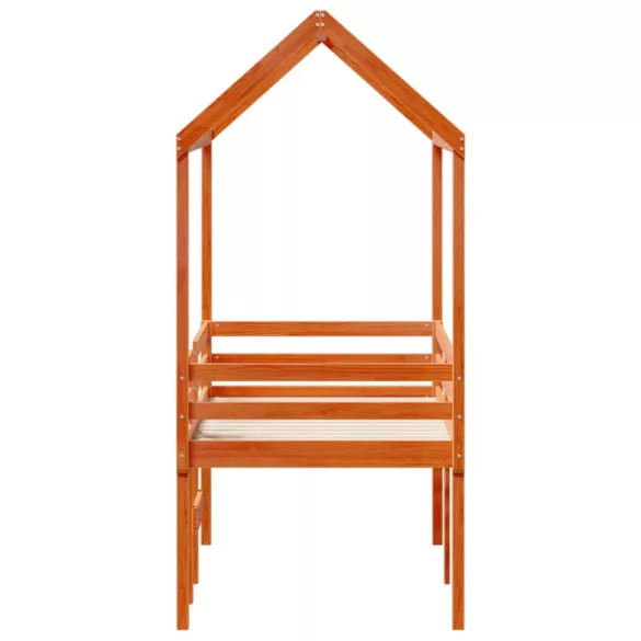 viaszbarna tömör fenyőfa magasított ágy tetővel 80 x 200 cm