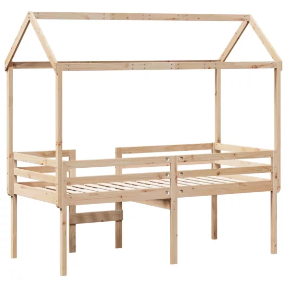 tömör fenyőfa magasított ágy tetővel 90 x 190 cm