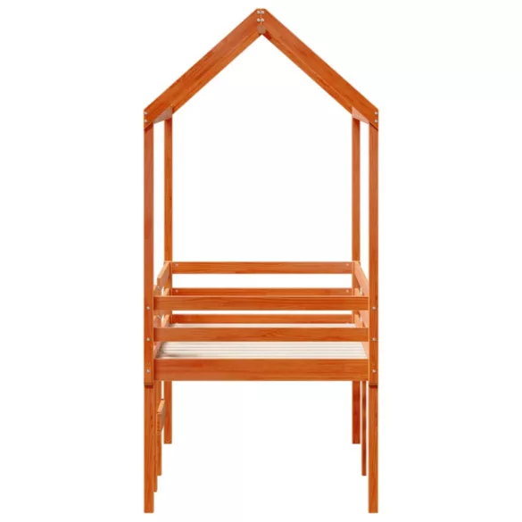 viaszbarna tömör fenyőfa magasított ágy tetővel 75 x 190 cm