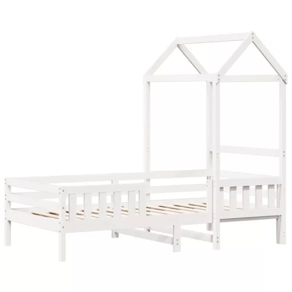 fehér tömör fenyőfa ágykeret tetővel 100 x 200 cm