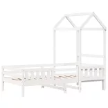 fehér tömör fenyőfa ágykeret tetővel 75 x 190 cm