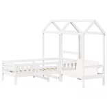 fehér tömör fenyőfa ágy és pad szett tetővel 100 x 200 cm