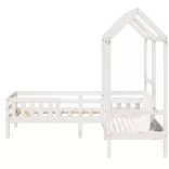 fehér tömör fenyőfa ágy és pad szett tetővel 100 x 200 cm