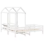 fehér tömör fenyőfa ágy és pad szett tetővel 100 x 200 cm