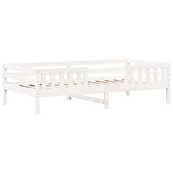 fehér tömör fenyőfa ágy és pad szett tetővel 80 x 200 cm