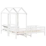 fehér tömör fenyőfa ágy és pad szett tetővel 80 x 200 cm