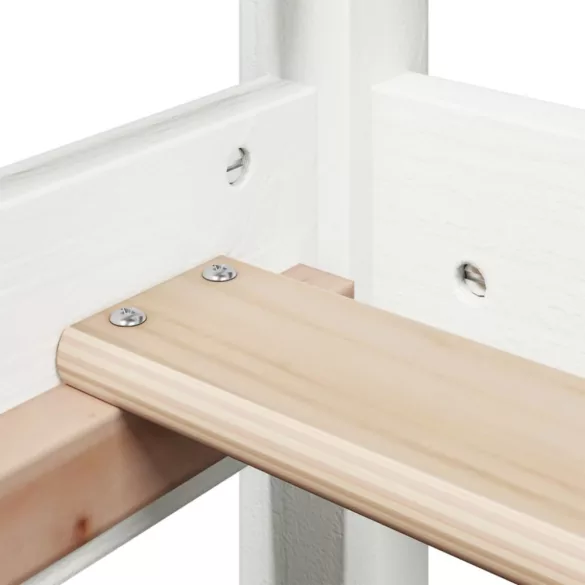 fehér tömör fenyőfa ágy és pad szett tetővel 80 x 200 cm