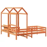 viaszbarna tömör fenyőfa ágy és pad szett tetővel 80 x 200 cm