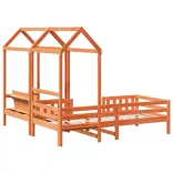 viaszbarna tömör fenyőfa ágy és pad szett tetővel 90 x 190 cm