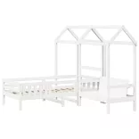 fehér tömör fenyőfa ágy és pad szett tetővel 75 x 190 cm