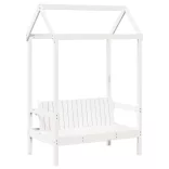 fehér tömör fenyőfa ágy és pad szett tetővel 75 x 190 cm